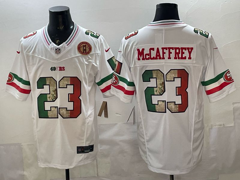 Men 2026 San Francisco 49ers #23 Mccaffrey White three generations Nike Limited NFL Jersey style 008